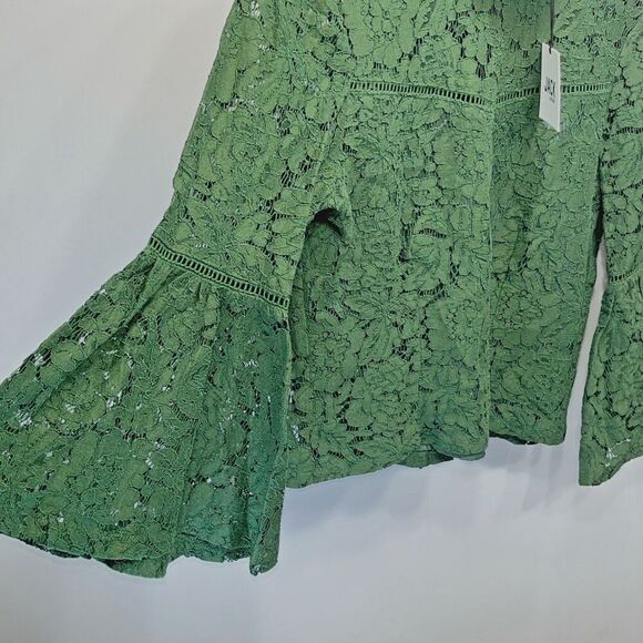 Jack BB Dakota Women’s Lace Boxy Crop Top Size Small Mountain Green Bell Sleeve - Picture 8 of 13